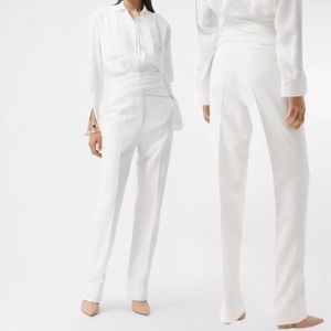 Burberry Optic White Sash Waist Trousers 8 NEW Wool Pleated 40